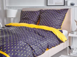 Best Beliani Set Copripiumino WALLINGFORD Raso di Cotone Blu Giallo Blu Viola