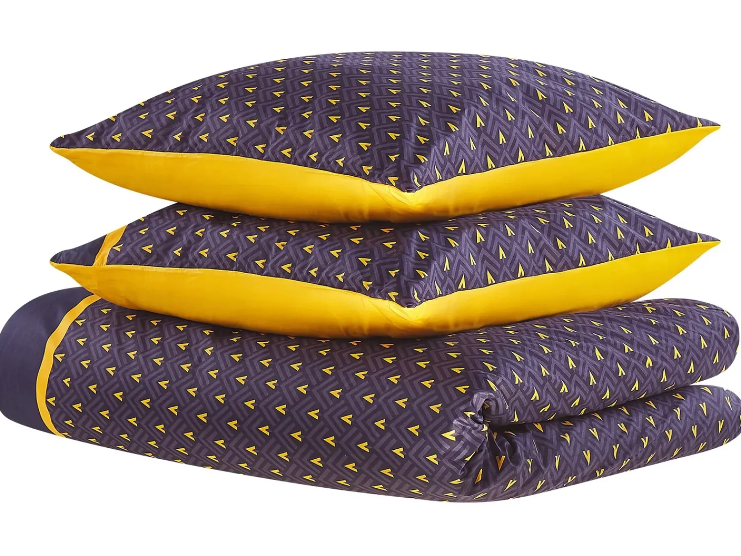 Best Beliani Set Copripiumino WALLINGFORD Raso di Cotone Blu Giallo Blu Viola
