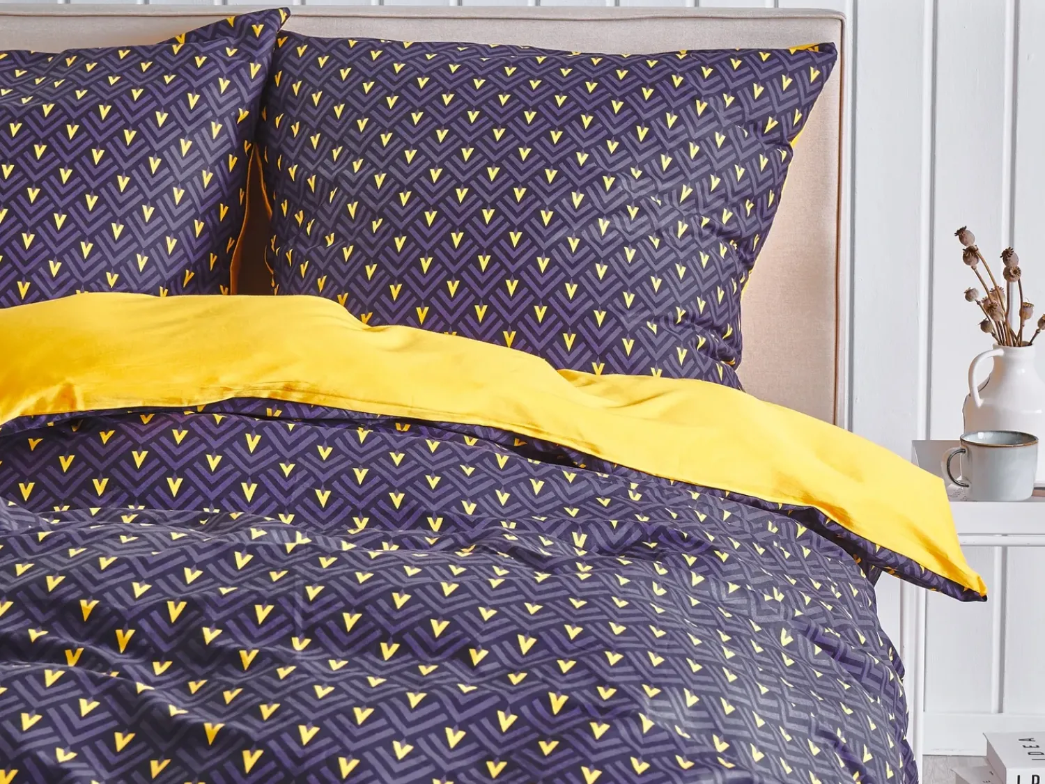 Best Beliani Set Copripiumino WALLINGFORD Raso di Cotone Blu Giallo Blu Viola
