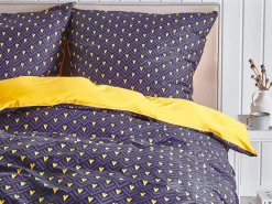 Clearance Beliani Set Copripiumino WALLINGFORD Raso di Cotone Blu Giallo Blu Viola