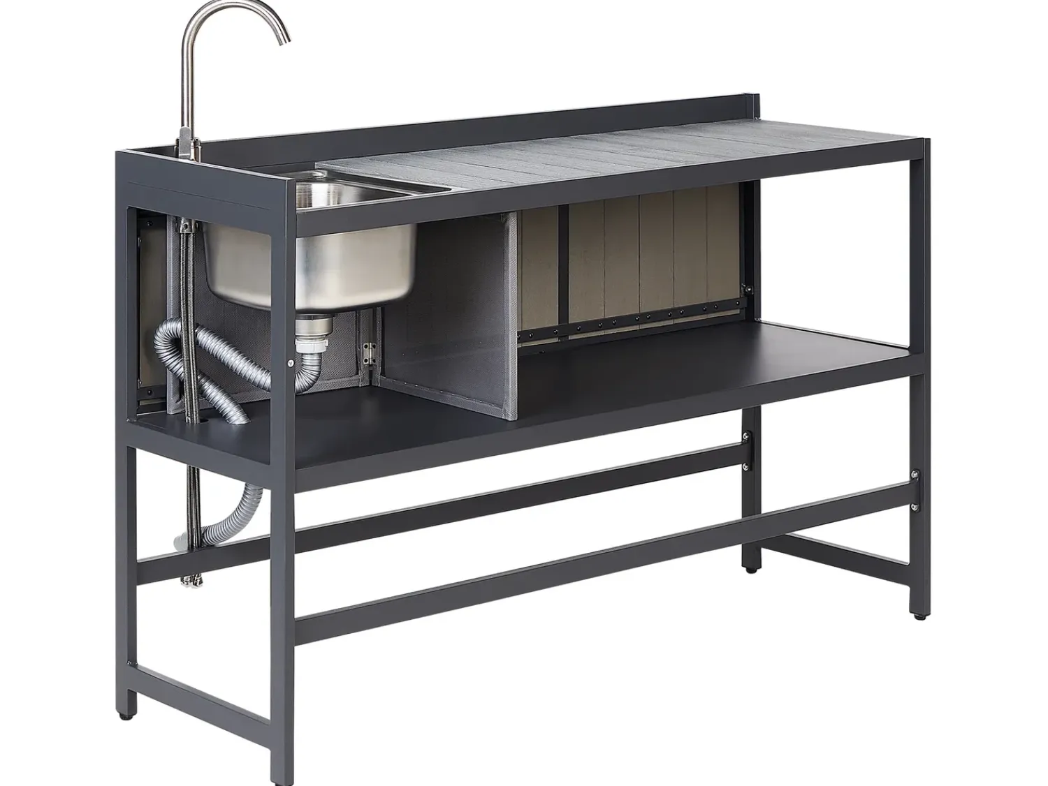 Clearance Beliani Set cucina da esterno con lavello ORTISEI Metallo grafite Grigio