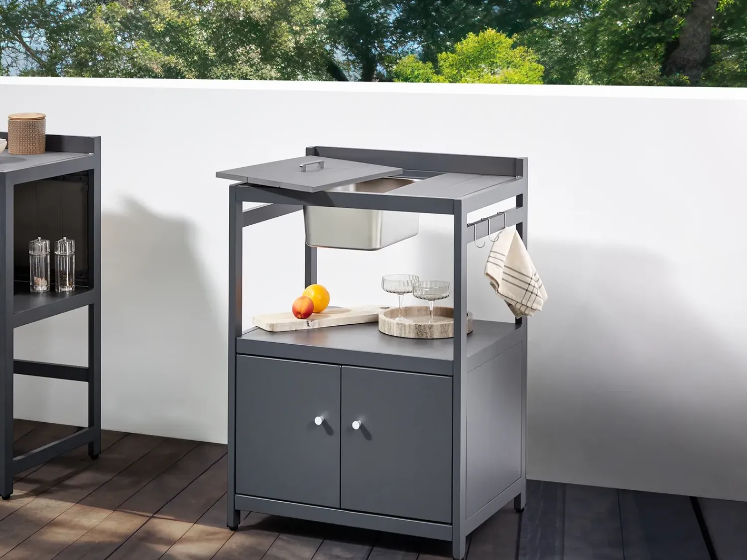 Clearance Beliani Set cucina da esterno con lavello ORTISEI Metallo grafite Grigio