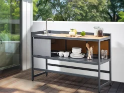 Beliani Set cucina da esterno con lavello ORTISEI Metallo Marrone chiaro Grigio Marrone