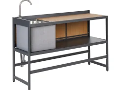 Beliani Set cucina da esterno con lavello ORTISEI Metallo Marrone chiaro Grigio Marrone