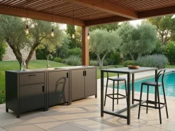 Beliani Set cucina da esterno con lavello ROCHA Metallo grafite Grigio