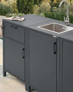 Beliani Set cucina da esterno con lavello ROCHA Metallo grafite Grigio