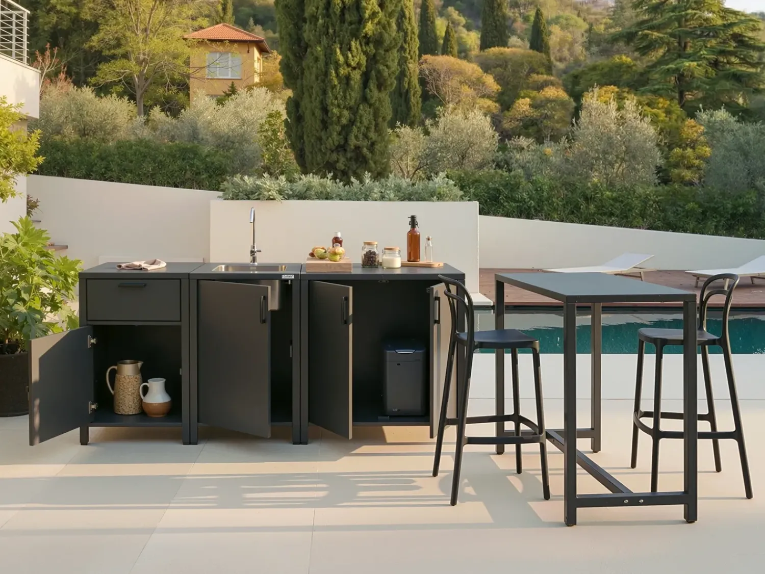 Beliani Set cucina da esterno con lavello ROCHA Metallo grafite Grigio