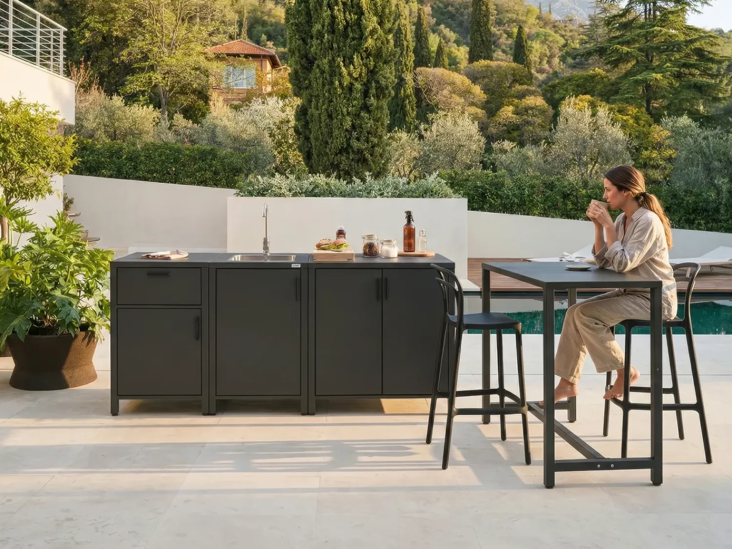 Beliani Set cucina da esterno con lavello ROCHA Metallo grafite Grigio
