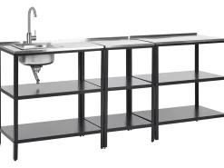 Beliani Set cucina da esterno elementi con lavello VILAMA Metallo Nero Argento Nero