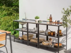 Beliani Set cucina da esterno elementi con lavello VILAMA Metallo Nero Argento Nero
