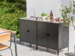 Online Beliani Set cucina da esterno elementi con lavello VILAMA Metallo Nero Argento Nero