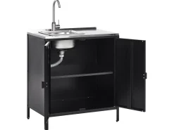 Online Beliani Set cucina da esterno elementi con lavello VILAMA Metallo Nero Argento Nero