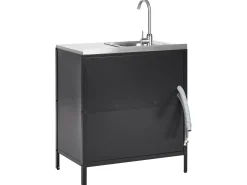 Online Beliani Set cucina da esterno elementi con lavello VILAMA Metallo Nero Argento Nero