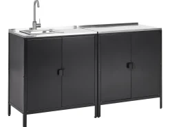 Online Beliani Set cucina da esterno elementi con lavello VILAMA Metallo Nero Argento Nero