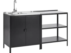 Discount Beliani Set cucina da esterno 2 elementi con lavello VILAMA Metallo Nero Argento Nero