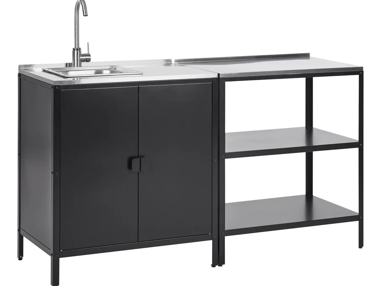 Discount Beliani Set cucina da esterno 2 elementi con lavello VILAMA Metallo Nero Argento Nero