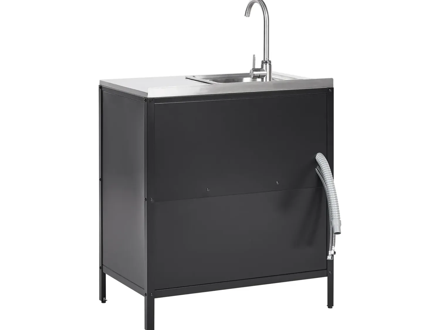 Discount Beliani Set cucina da esterno 2 elementi con lavello VILAMA Metallo Nero Argento Nero