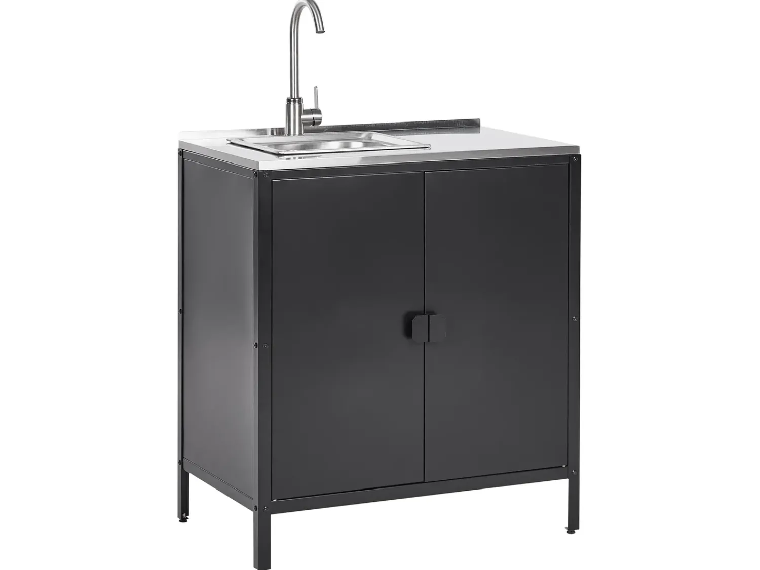 Discount Beliani Set cucina da esterno 2 elementi con lavello VILAMA Metallo Nero Argento Nero