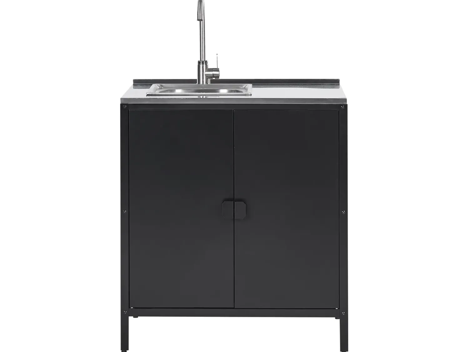 Discount Beliani Set cucina da esterno 2 elementi con lavello VILAMA Metallo Nero Argento Nero