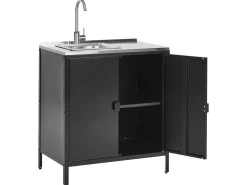 Discount Beliani Set cucina da esterno 2 elementi con lavello VILAMA Metallo Nero Argento Nero