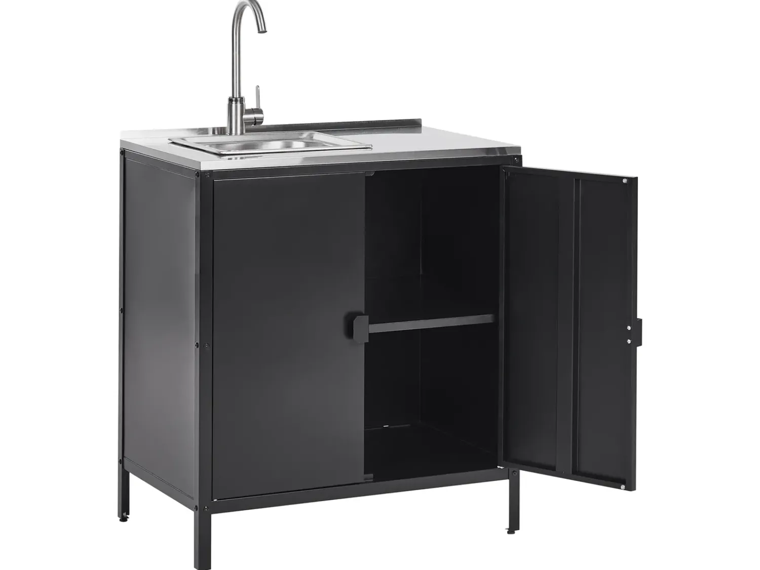 Discount Beliani Set cucina da esterno 2 elementi con lavello VILAMA Metallo Nero Argento Nero