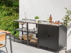 New Beliani Set cucina da esterno 3 elementi con lavello VILAMA Metallo Nero Argento Nero