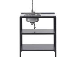 New Beliani Set cucina da esterno 3 elementi con lavello VILAMA Metallo Nero Argento Nero