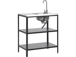 New Beliani Set cucina da esterno 3 elementi con lavello VILAMA Metallo Nero Argento Nero