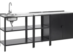 New Beliani Set cucina da esterno 3 elementi con lavello VILAMA Metallo Nero Argento Nero