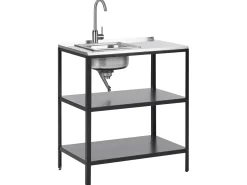 New Beliani Set cucina da esterno 3 elementi con lavello VILAMA Metallo Nero Argento Nero
