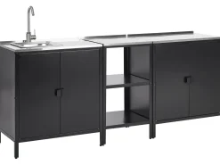 Beliani Set cucina da esterno 3 elementi con lavello VILAMA Metallo Nero Argento Nero