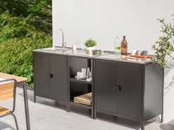 Beliani Set cucina da esterno 3 elementi con lavello VILAMA Metallo Nero Argento Nero