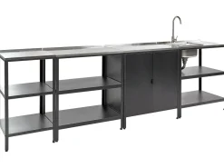 Discount Beliani Set cucina da esterno 4 elementi con lavello VILAMA Metallo Nero Argento Nero