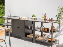 Discount Beliani Set cucina da esterno 4 elementi con lavello VILAMA Metallo Nero Argento Nero
