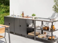 Hot Beliani Set cucina da esterno 4 elementi con lavello VILAMA Metallo Nero Argento Nero