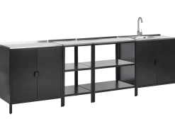 Hot Beliani Set cucina da esterno 4 elementi con lavello VILAMA Metallo Nero Argento Nero