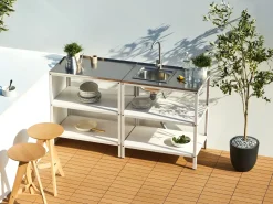 Discount Beliani Set cucina da esterno elementi con lavello VILAMA Bianco Bianco Argento