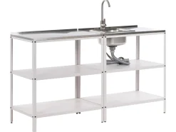 Discount Beliani Set cucina da esterno elementi con lavello VILAMA Bianco Bianco Argento