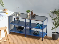 Online Beliani Set cucina da esterno elementi con lavello VILAMA Blu Blu Argento