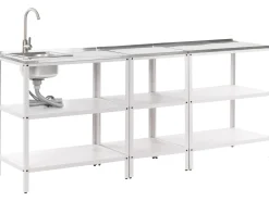Outlet Beliani Set cucina da esterno elementi con lavello VILAMA Metallo Bianco Bianco Argento