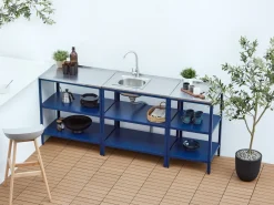 Online Beliani Set cucina da esterno elementi con lavello VILAMA Metallo Blu Blu Argento