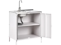 Clearance Beliani Set cucina da esterno elementi con lavello VILAMA Metallo Bianco Bianco Argento