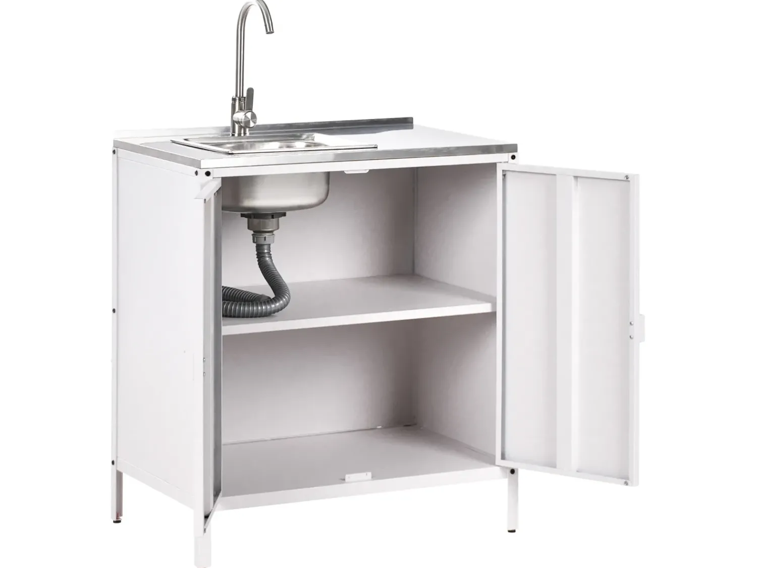 Clearance Beliani Set cucina da esterno elementi con lavello VILAMA Metallo Bianco Bianco Argento