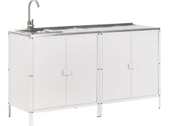 Clearance Beliani Set cucina da esterno elementi con lavello VILAMA Metallo Bianco Bianco Argento