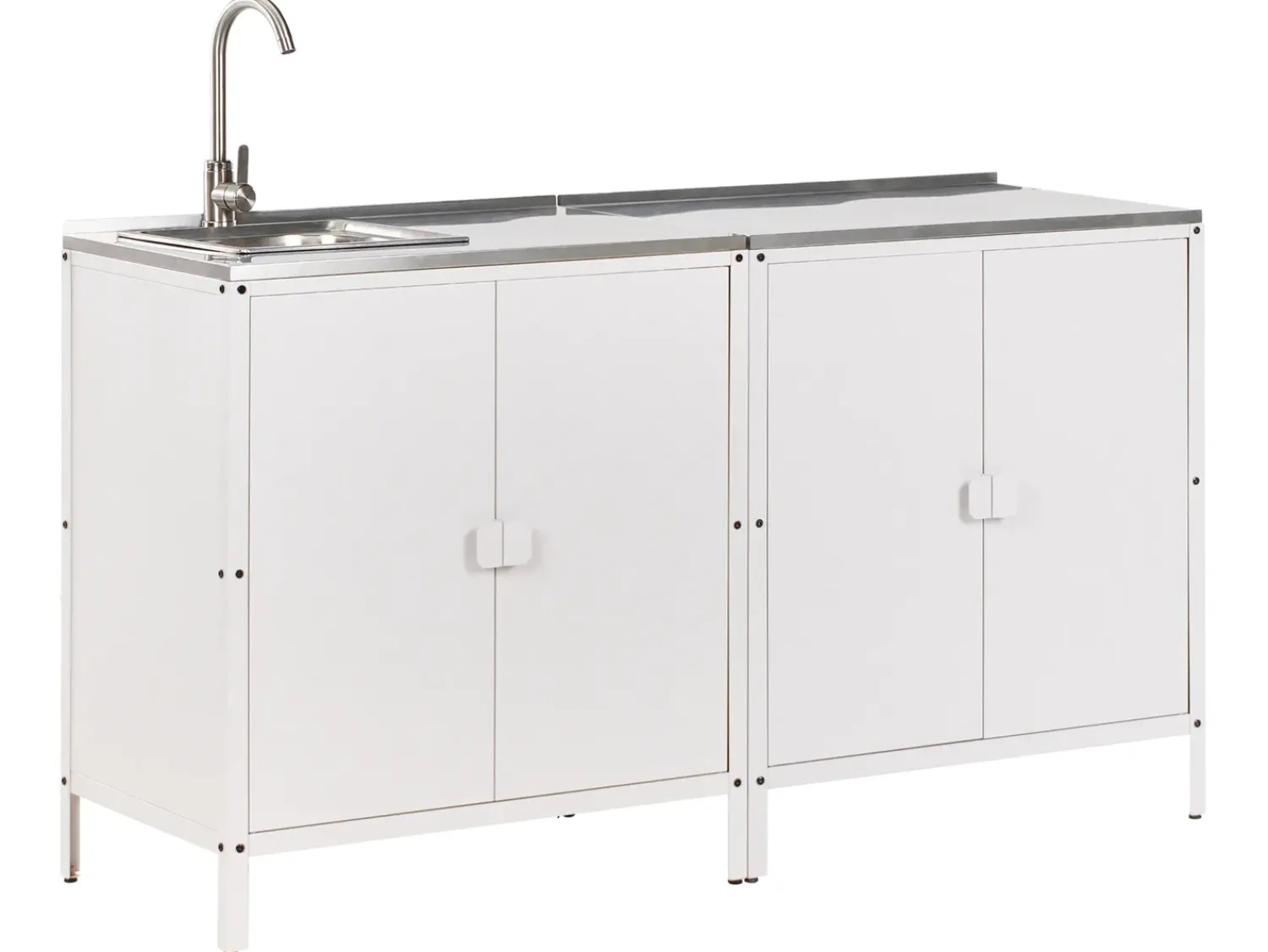 Clearance Beliani Set cucina da esterno elementi con lavello VILAMA Metallo Bianco Bianco Argento