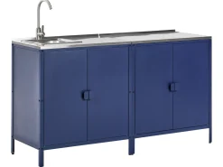 Discount Beliani Set cucina da esterno elementi con lavello VILAMA Metallo Blu Blu Argento