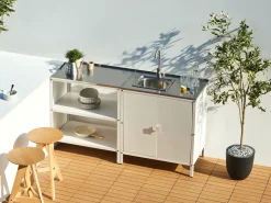 Beliani Set cucina da esterno 2 elementi con lavello VILAMA Metallo Bianco Bianco Argento