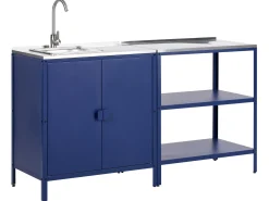 New Beliani Set cucina da esterno 2 elementi con lavello VILAMA Metallo Blu Blu Argento