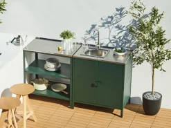 Clearance Beliani Set cucina da esterno 2 elementi con lavello VILAMA Metallo Verde Verde Argento