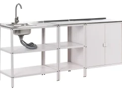 Hot Beliani Set cucina da esterno 3 elementi con lavello VILAMA Metallo Bianco Bianco Argento